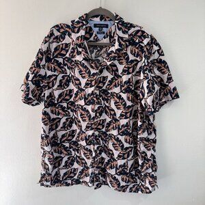 Tommy Hilfiger Mens Camp Shirt XXL Linen Cotton Hawaiian Beach Floral Pink